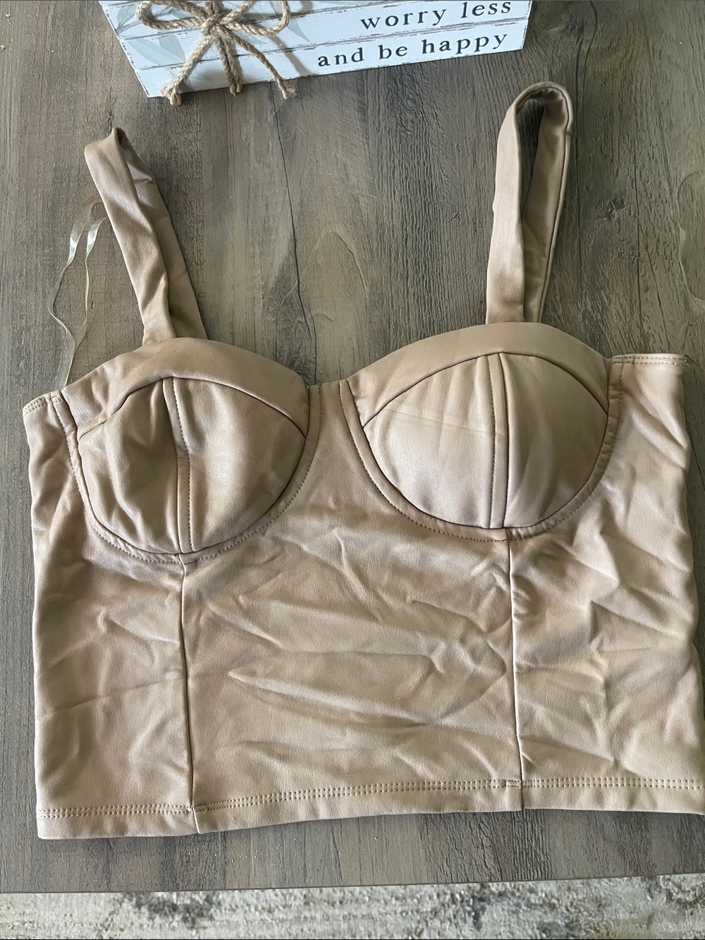 Shinestar Beige Longline Bustier Crop Top